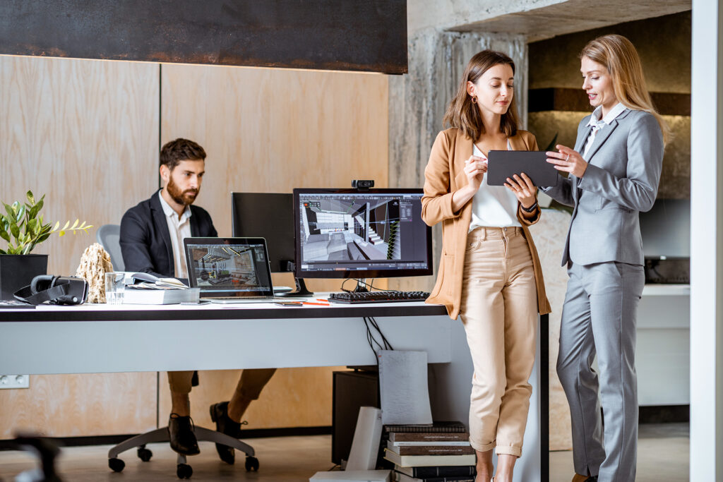 People working in a modern architecture office.