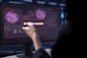System hacked alert on computer.