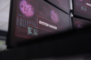 System hacked message on computer.