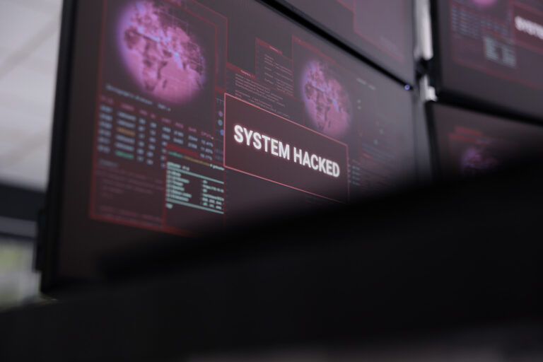 System hacked message on computer.